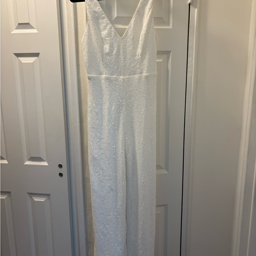 Lulu's White Sequin Jumpsuit